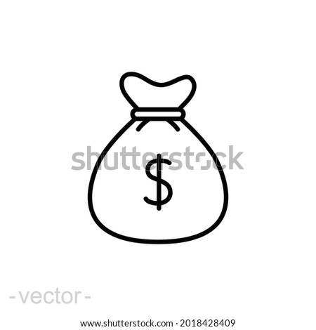 Money bag line icon. Simple outline design style. Dollar, moneybag, cash, million, sack concept. Vector illustration isolated on White background. Editable stroke Eps 10.