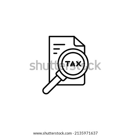 Tax identification icon. Simple outline style. Document with magnifying glass, file analysis concept. Vector illustration design isolated. EPS 10.