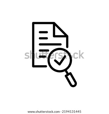 Audit icon. Simple outline style. Review, overview, verification, business concept. File document with checkmark magnifying glass. Thin line vector illustration isolated on white background. EPS 10.