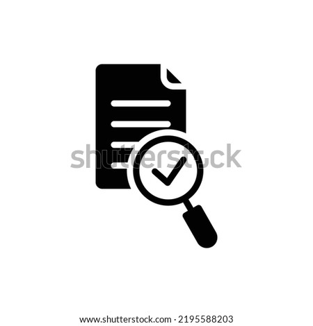 Audit icon. Simple solid style. Review, overview, verification, business concept. File document with checkmark magnifying glass. Glyph vector illustration isolated on white background. EPS 10.