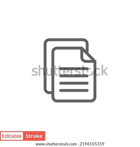 File document icon. Simple outline style. Two stacked pages, paper, business concept. Thin line vector illustration isolated on white background. Editable stroke EPS 10.