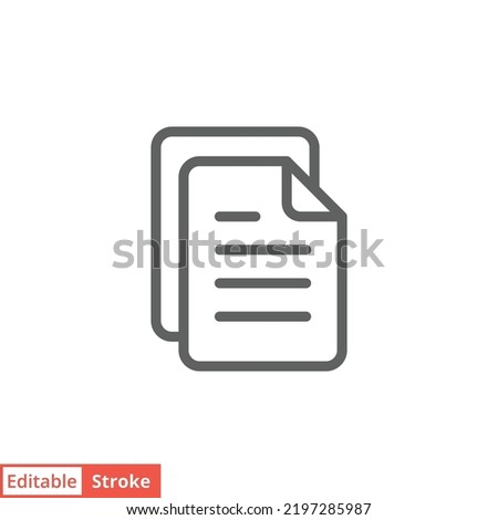 File document icon. Simple outline style. Two stacked pages, paper, business concept. Thin line vector illustration isolated on white background. Editable stroke EPS 10.