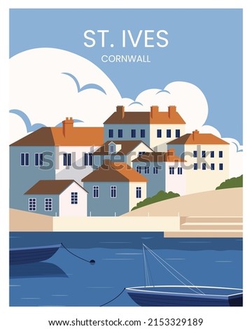 St. Ives Cornwall Vector Illustration Background. Travel to Cornwall South West England United Kingdom.