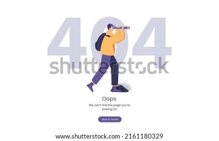 404 error page with explorer man vector illustration on white background.