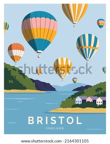 hot air balloon festival in bristol england vector illustration background for poster, poscard, art print with minimalist style.