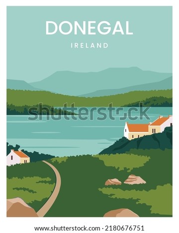 Donegal poster illustration, travel to ireland. vector illustration with minimalist style for poster, postcard, art print.