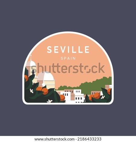 seville, spain emblem patch vector illustration landscape design with minimalist style.