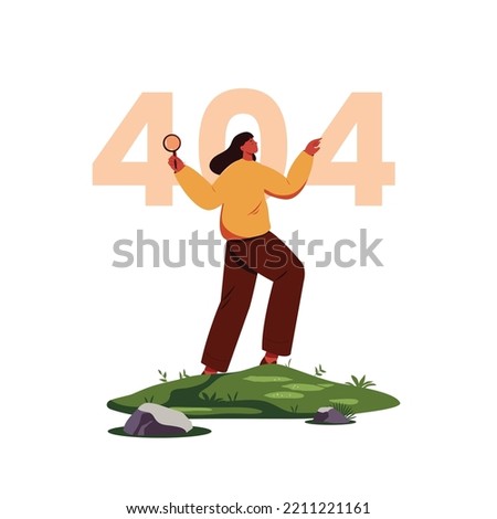 404 Error Page Not Found. cartoon vector illustration with woman character.