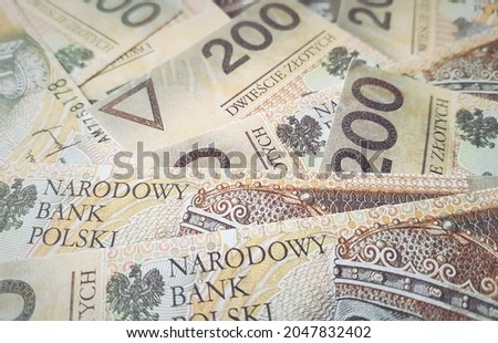 Polish money. Stack of bank note from Poland. 200 zl. Two hundred polish zloty. Polish currency close up. Money exchange. 