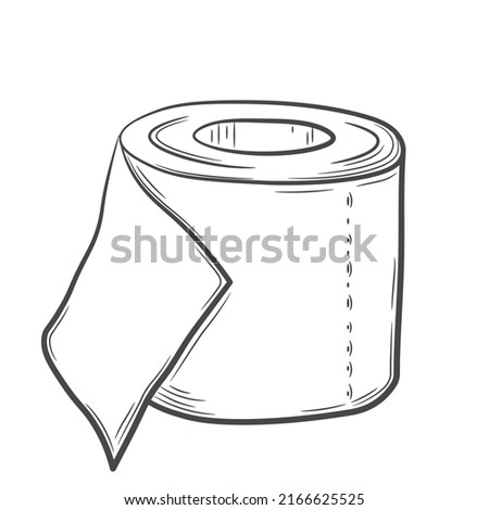Hand drawn toilet paper. Hygiene item in doodle style. Tear-off towels sketch. Isolated vector illustration.