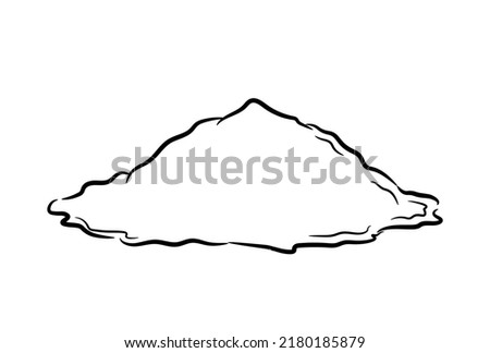 Line drawing of a pile of loose powder. Black outline of a serving of spices in a sketch style. Isolated vector illustration.