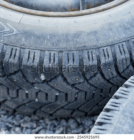 Image, Stock Photo car wheel lies on the side of the road covered with a thick layer of snow