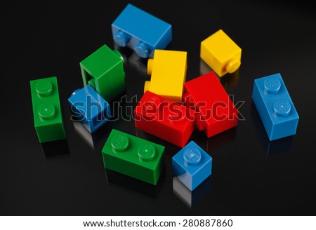 Tambov, Russian Federation - February 26, 2015 LEGO Blocks on black background.