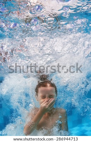 Similar – Image, Stock Photo Boy jumping and splashing in a pool