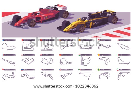 Vector motor racing tracks collection and racing cars