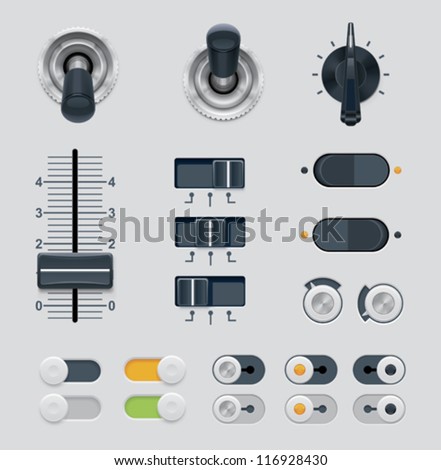 Vector user interface dials, knobs, switches and buttons icon set