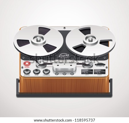 Vector retro reel-to-reel audio recorder and player icon