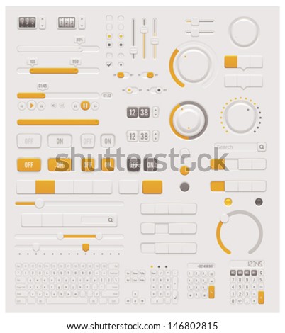 Vector electronic User interface design elements set - control switches, sliders, knobs, buttons and keyboards