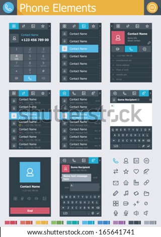Vector phone interface elements and icons