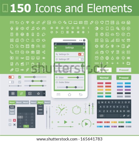 Vector operating system interface elements and icon set