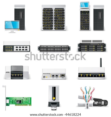 Vector white computer icon set. Part 2. Networking