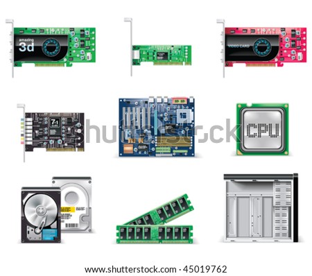 Vector white computer icon set. Part 4. Computer parts