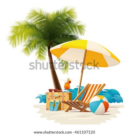 Vector travel and summer beach vacation relax icon