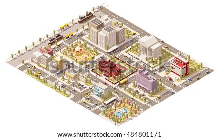 Vector isometric low poly city infrastructure