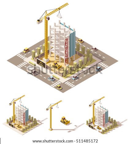 Vector isometric low poly building construction site