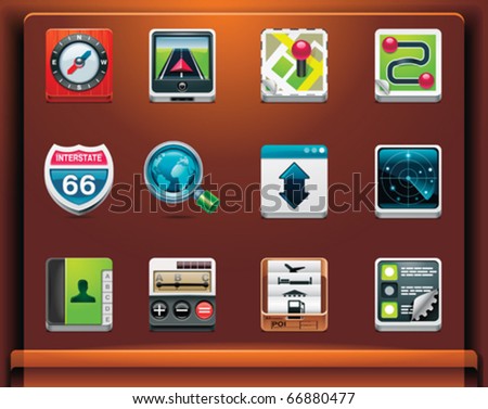 GPS navigation. Mobile devices apps/services icons. Part 1 of 12