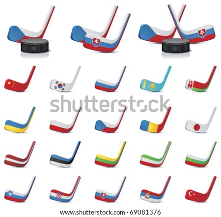 Vector ice hockey sticks country flags icons, Part 1