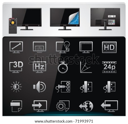 Vector TV features and specifications icon set. Part 2 (bw, minimalistic)