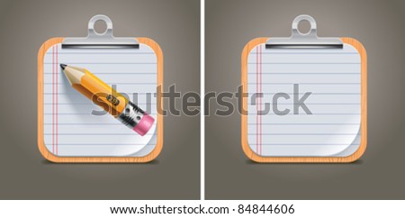 Vector clipboard with notepad page and pencil square icon