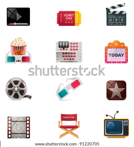 Vector cinema and watching movie icon set