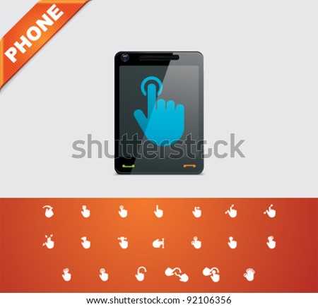 Vector smartphone touchscreen finger gestures icon set