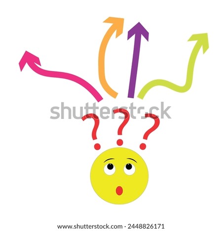 Decision Choice with different Arrows. Emoji with Interrogation point. Vector Illustration.