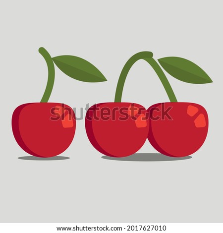 Red fresh cherry fruit illustration design for vegetarian social media tamplate or healty food icon. A simple flat design oraganic and healty cherry, free vwctor.