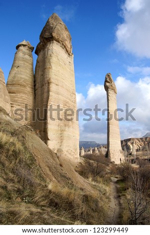 Landscape of pinnacles in Love Valley near Goreme, Turkey