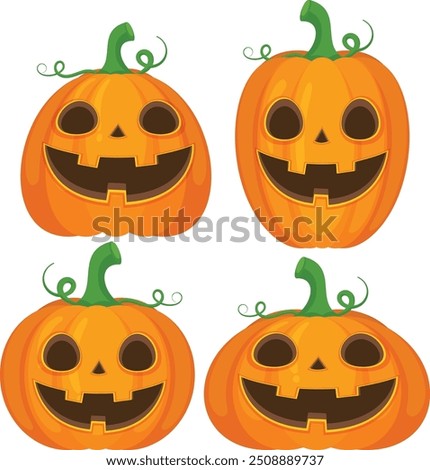 A set of Halloween pumpkin vector horror on white background, Jack-o-Lantern on white background. Scary pumpkin