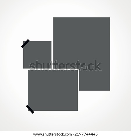 Social media post with 3 images collage isolated on grey background. vector template.