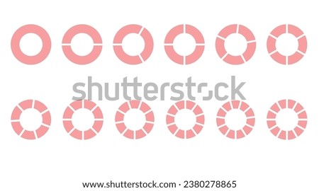 Fractions of mathematics, fractions vector round. Pink round parts. A set of small segments. Simple geometry. Vector illustration on transparent background