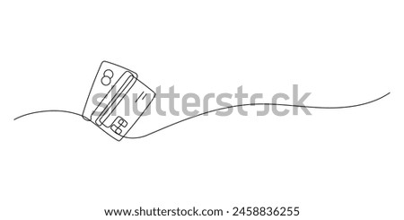 Bank credit card continuous line drawing on white background. Minimal design of the banking sphere Vector illustration