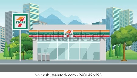 Icon mini store mall stall art modern element road sign symbol logo famous identity city style shop sale cart door urban 3d 7 11 flat street white design vector summer trees town stall famous
