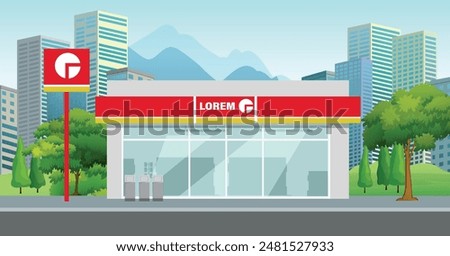 Icon mini store mall stall art modern element road sign symbol logo famous identity city style shop sale cart door urban 3d k 7 11 flat street white design vector summer trees town stall famous
