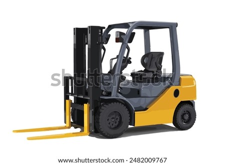 forklift art design vector up template services. Warehousing, storage, sorting, loading of goods Automatic robotic forklift truck isolated white black yellow
