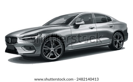 Transport silver grey modern art graphic design future template 3d realistic car elegant sedan luxury style tyres wheels motor auto electric power engine white background
