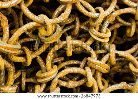 Detail of collection of rusty chain links