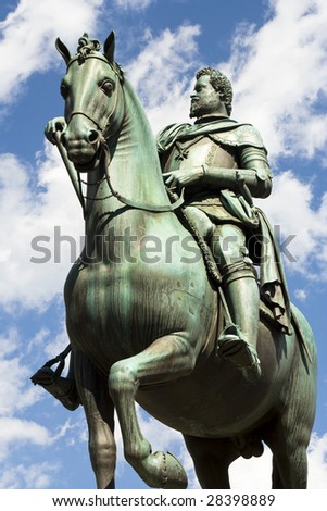 Italian bronze statue of man on horse back