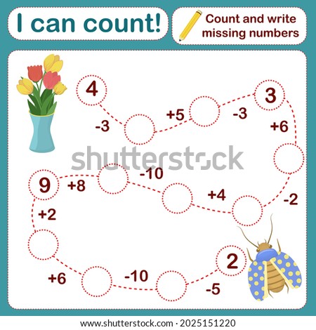 vector illustration of a children's math game on the topic I can count. Mathematical examples for addition and subtraction in the form of a game