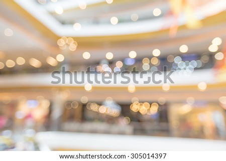 Blurred light and bokeh of interior shop in shopping mall for abstract background